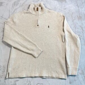 Polo Ralph Lauren Mens Medium Estate Ribbed 1/4 Zip Pullover Beige